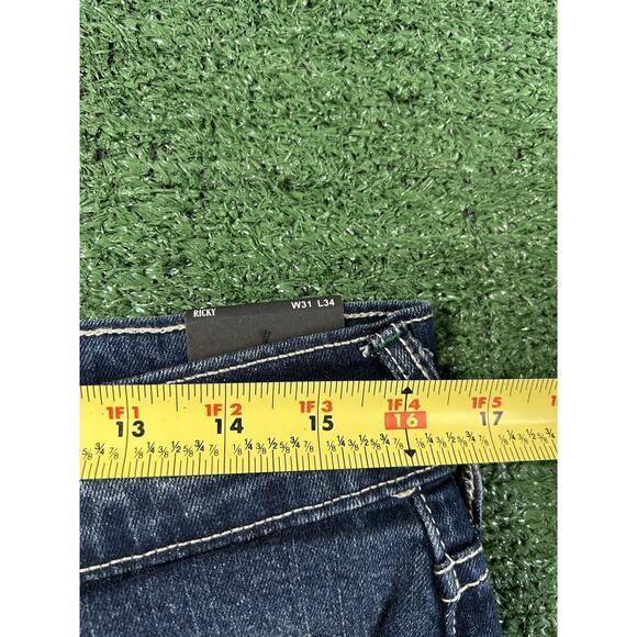 True Religion Ricky Jeans Mens 31x34 Blue Stretch Denim Relaxed Straight Flap - Picture 9 of 11